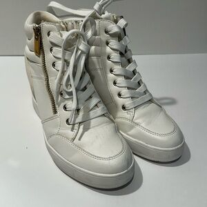 White leather wedge sneakers